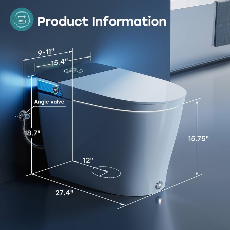HOROW Luxury Elongated Smart Bidet Toilet in White with Ambient Light Built In Tank Auto Open Close and UV Sterilization