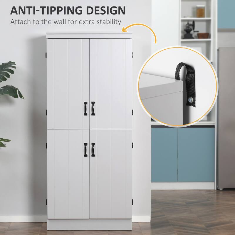 70" Kitchen Pantry, Tall Freestanding Storage Cabinet, 6-tier Shelving with 2 Adjustable Shelves and 4 Doors Gray