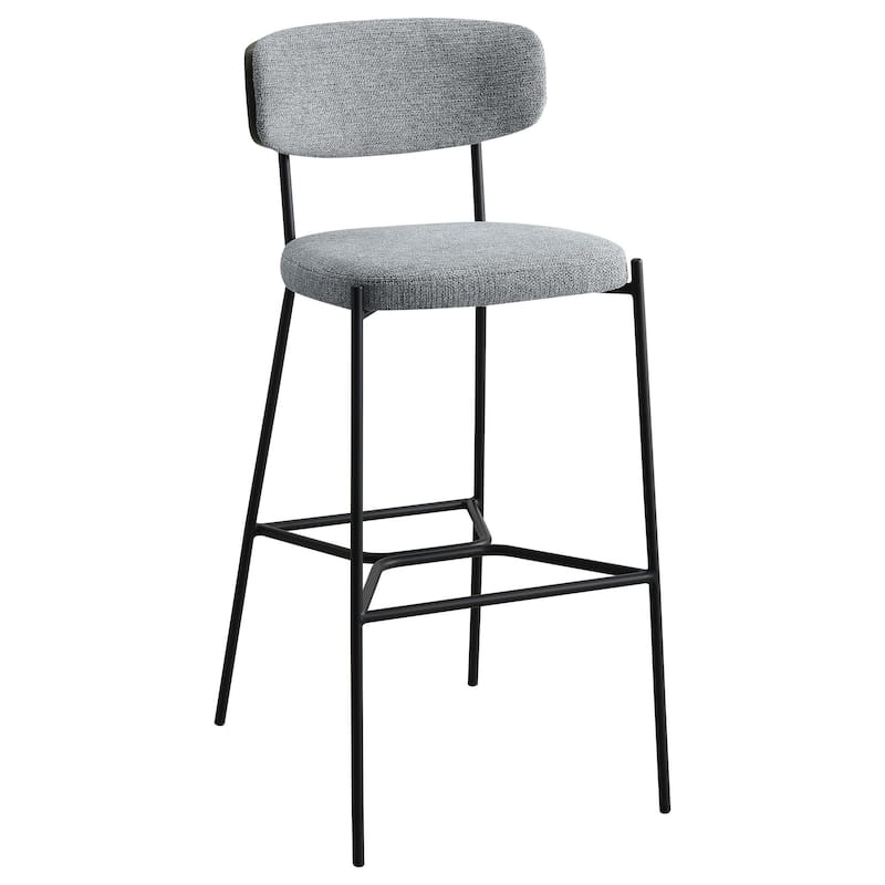 Ellina Pub Height Bar Chair Set of 2, Gray Fabric, Black Metal 30 Inch