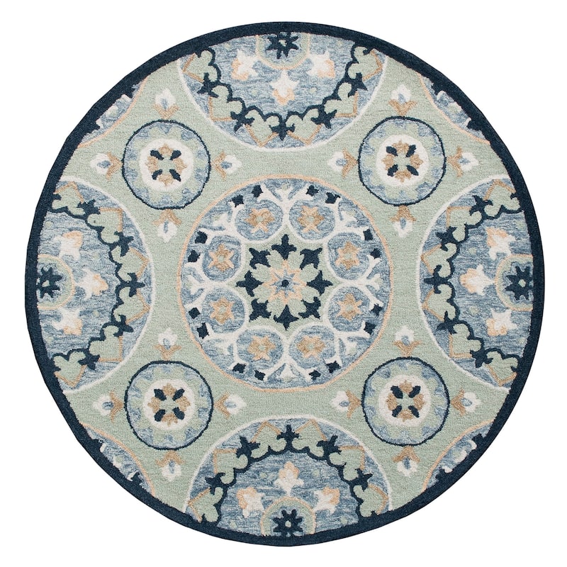 Sevita Suzani Round Area Rug - 7'3" Round - Sage/Blue
