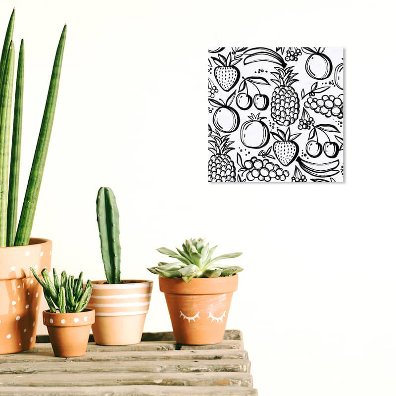 Wynwood Studio Prints Food and Cuisine Inked Fruit Pattern Black and Modern & Contemporary Wall Art Canvas Print - 12 x 12