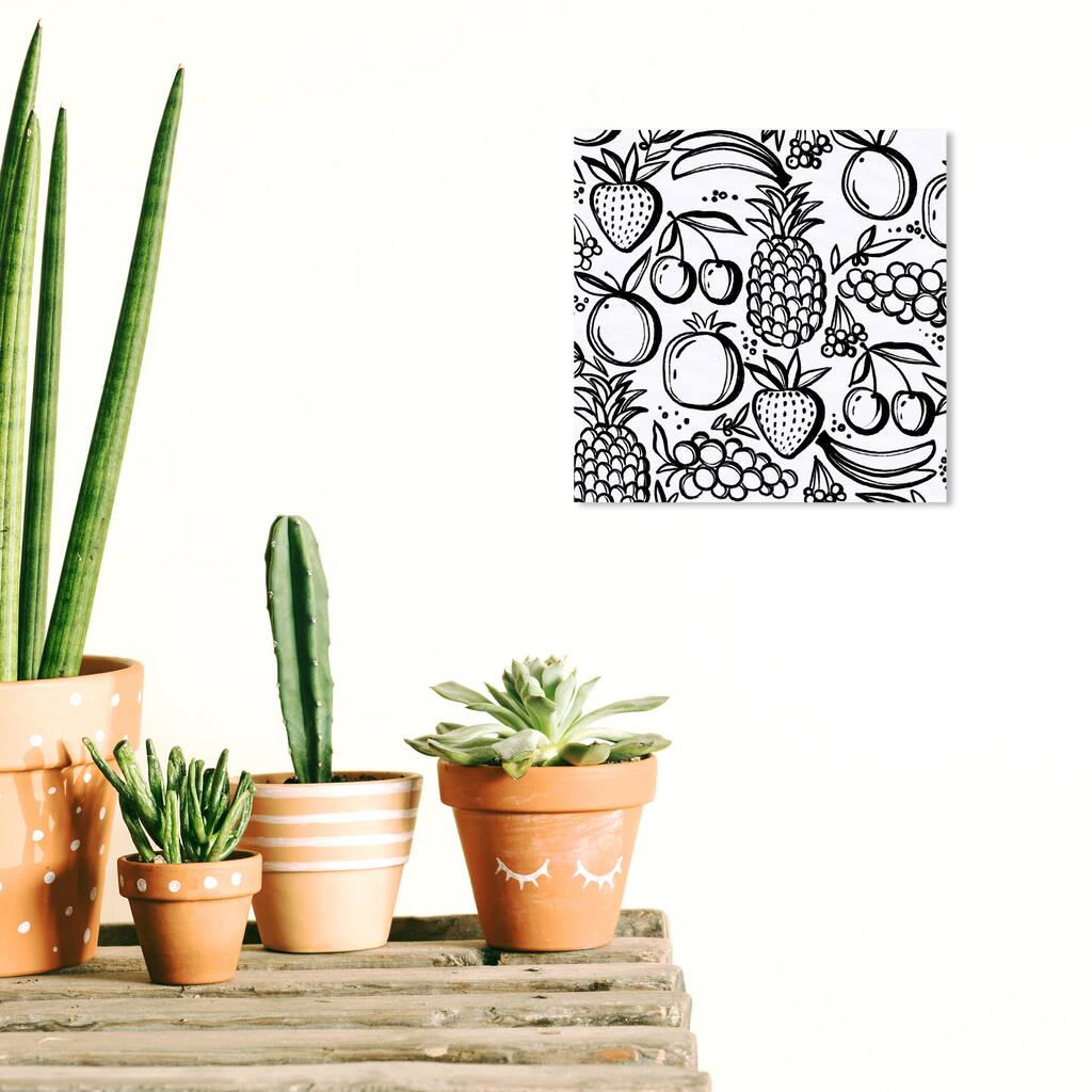 Wynwood Studio Prints Food and Cuisine Inked Fruit Pattern Black and Modern & Contemporary Wall Art Canvas Print