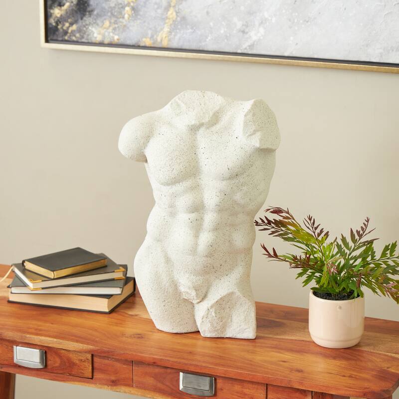 Polystone People Textured Sculpture with Black Speckles - White - Roche River Decor
