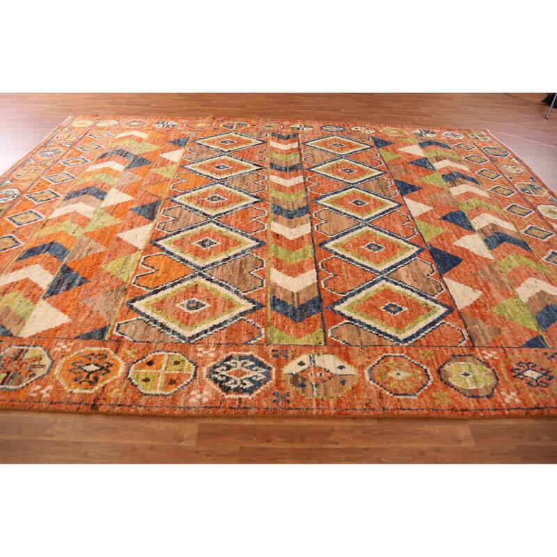 Orange Geometric Moroccan Large Rug Handmade Wool Carpet - 10'1" x 13'8"