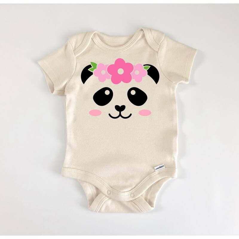 Panda Face Floral - Baby Boy Girl Clothes Infant Bodysuit Funny Cute Newborn - Natural - Newborn
