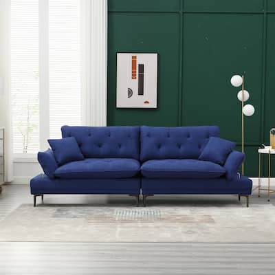 Velvet Sleeper Sofa with Wood Frame and Metal Feet