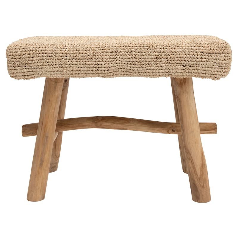 Woven Mendong and Teakwood Stool - Natural