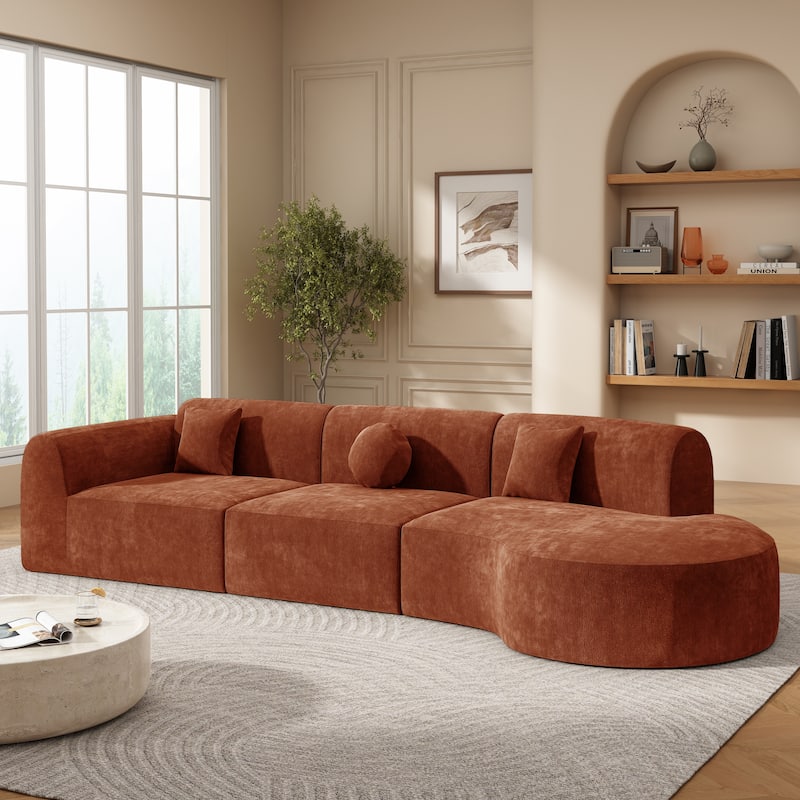 140" Modern Curved Sectional Sofa with High-Density Fully Compressed Sponge and Chaise Lounge, 3-Piece Set,Right Hand Facing - Orange