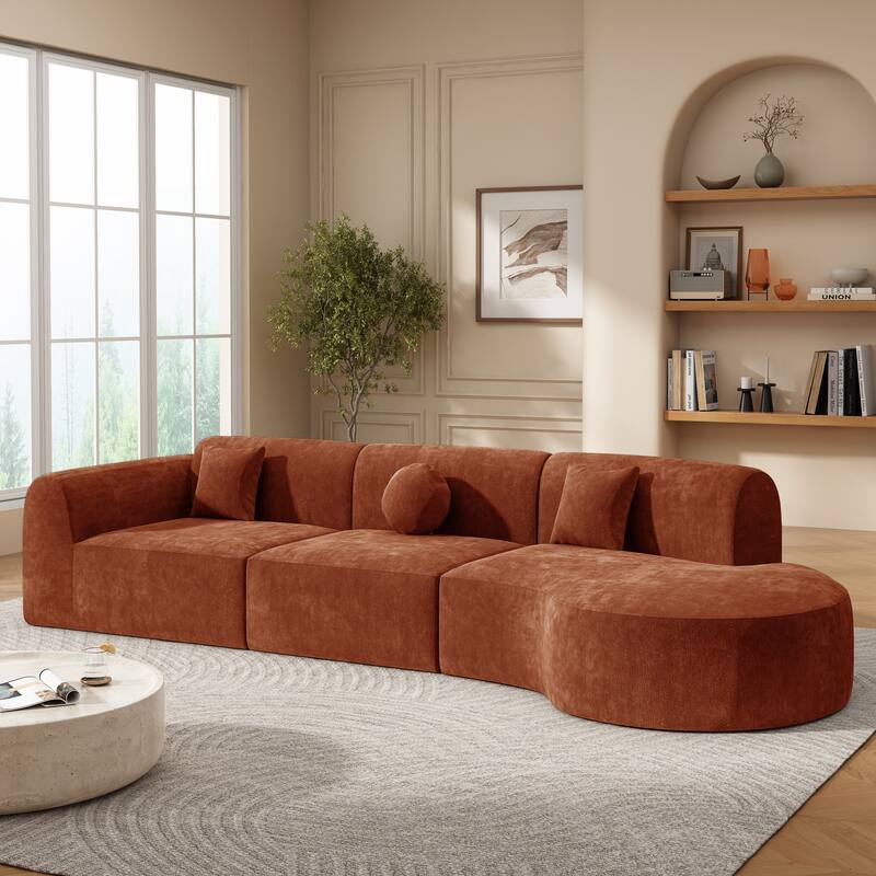 Modern Curved Sectional Sofa 3-Piece Chaise Lounge Set with 3 Special-shaped Pillows for Living Room, Recliner Couch