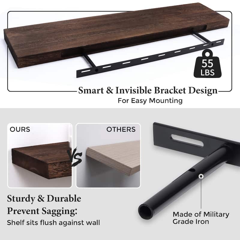 Floating Shelves, 8 Inch Deep Modern Solid Wood Wall Shelves