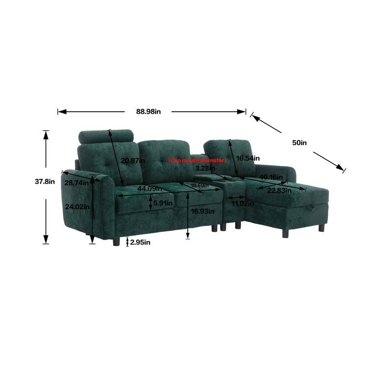 Reversible Tufted Leather Sectionals w/ Storage Chaise Lounge, Lshaped