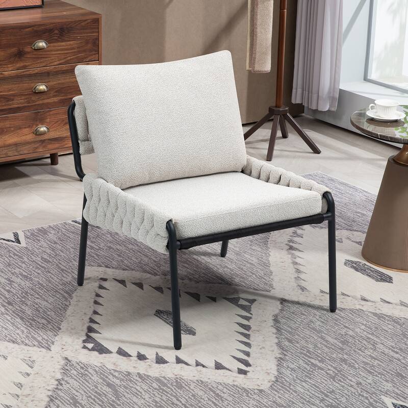 Braided Upholstery Fabric Lounge Chair - Beige