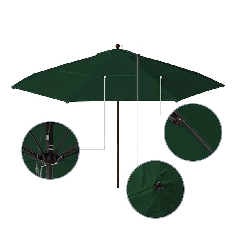 California Umbrella 11' Venture Series Patio Umbrella, Bronze Aluminum Pole Fiberglass Ribs Pulley Lift, Olefin Royal Blue
