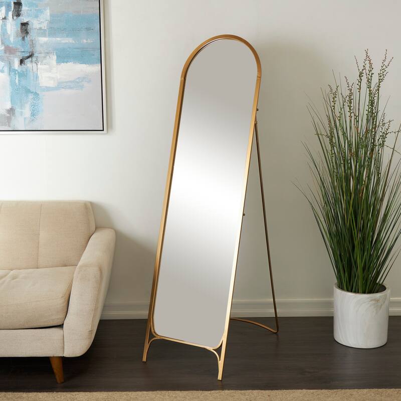 Gold Metal Arched Freestanding Foldable Room Floor Mirror - Gold