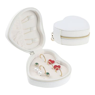 Travel Jewelry Box for Women, Mini Heart-shaped Portable PU Leather Jewelry Organizer Case Storage Display Holder