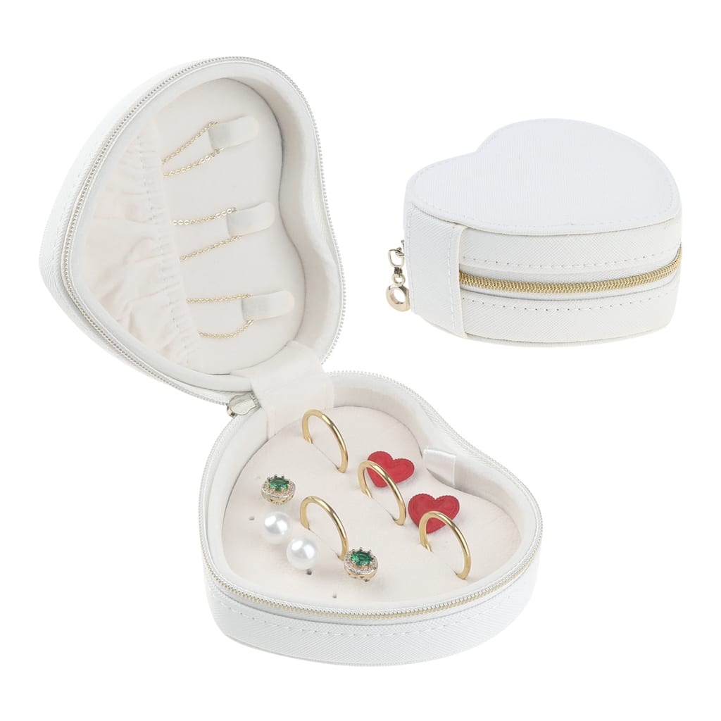 Travel Jewelry Box for Women, Mini Heart-shaped Portable PU Leather Jewelry Organizer Case Storage Display Holder