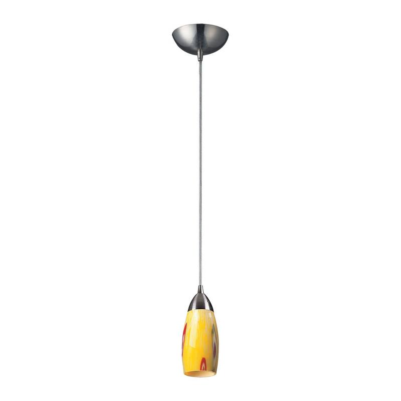 Elk Home Milan Satin Nickel With Multicolored Glass 1 Light Pendant - Yellow Blaze Glass