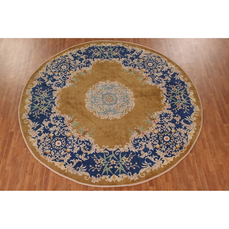 Antique Vegetable Dye Art Deco Chinese Round Rug Handmade Wool Carpet - 10'8"x 10'6"