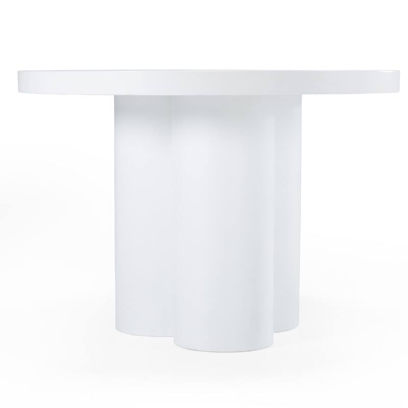 Cid Run Dining Table, White Concrete Abstract Base, Round 43 Inch