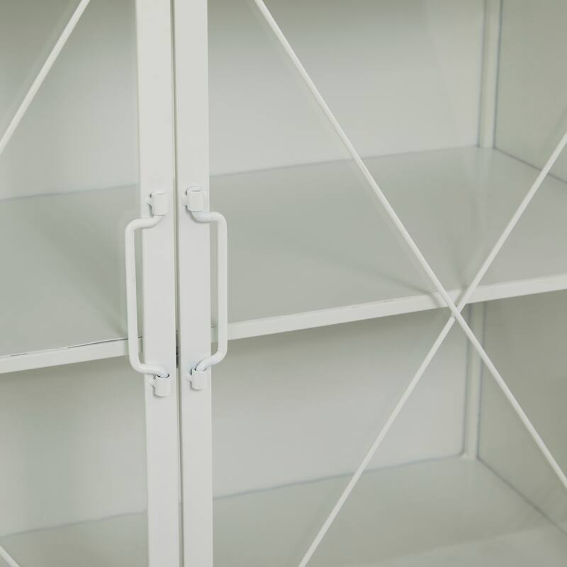 Metal Geometric 1 Shelf Cabinet with Glass Front Panels - Black or White - Roche River Decor