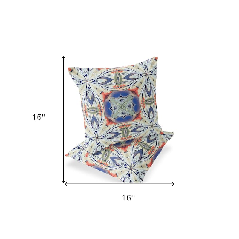 HomeRoots Set of Two 16" X 16" Blue and Pink Blown Seam Floral Indoor Outdoor Throw Pillow - 16.00' X '16.00' X '5.00