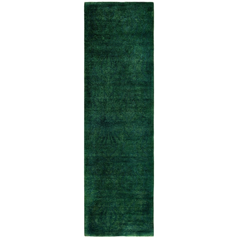 Overdyed One-of-a-Kind Hand-Knotted Runner Rug - Green - 2' 7" x 9' 0"