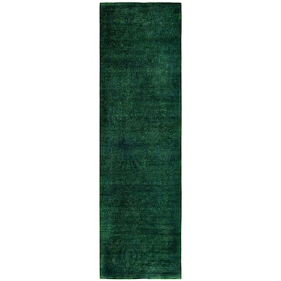 Overdyed One-of-a-Kind Hand-Knotted Runner Rug - Green - 2' 7" x 9' 0"