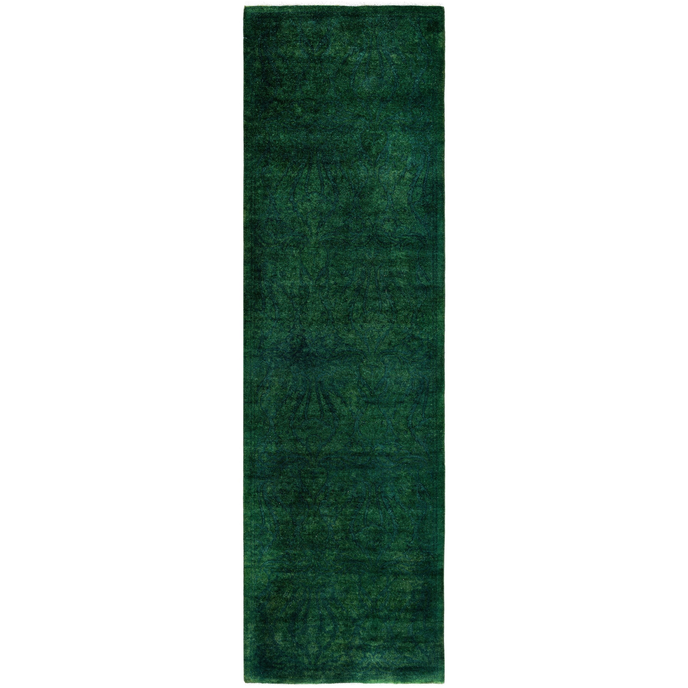 Overdyed One-of-a-Kind Hand-Knotted Runner Rug - Green - 2' 7" x 9' 0"