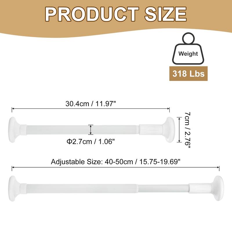 Telescopic Curtain Rods, Adjustable Stainless Steel Shower Rod - White - 16-20"
