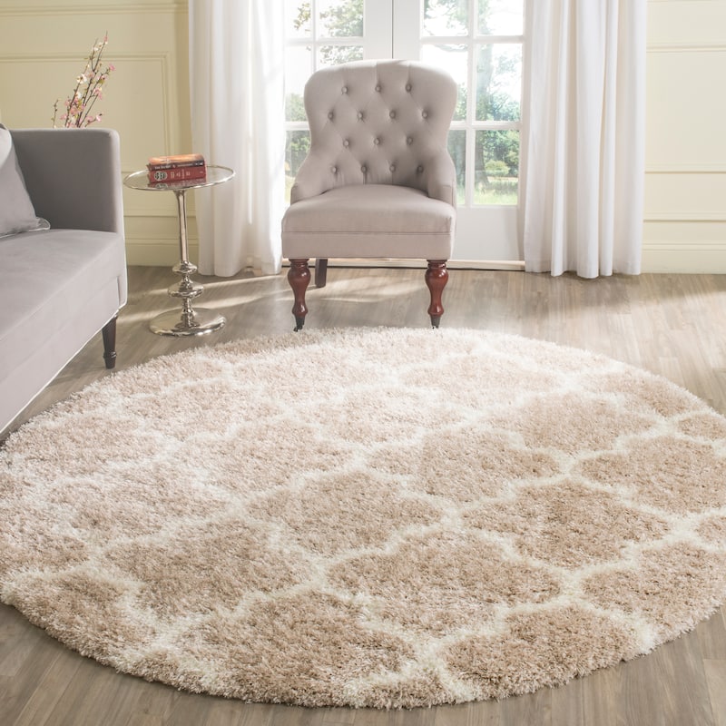 SAFAVIEH Montreal Shag Rosalyn 2-inch Thick Rug - 6'7" Round - Beige/Ivory