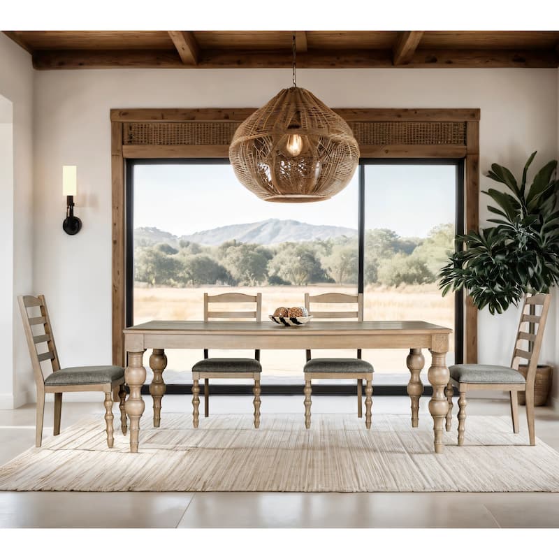 Furniture of America Trenden Modern Farmhouse 5-Piece Solid Wood 78-inch Dining Set - Light Washed White