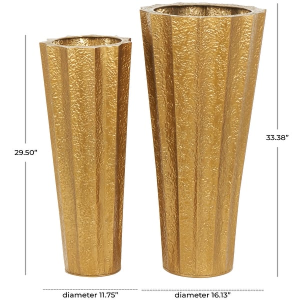 Gold Metal Tall Textured Hammered Floor Decorative Vase (Set of 2 ...