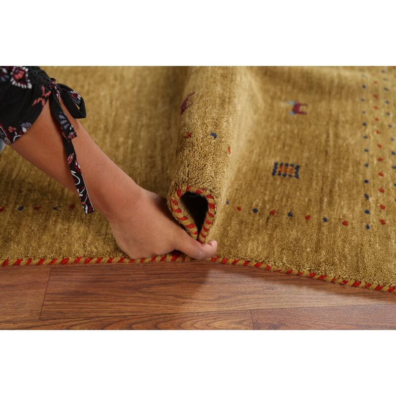 Tribal Gold Gabbeh Oriental Accent Rug Hand-Knotted Wool Carpet - 3'10"x 5'10"