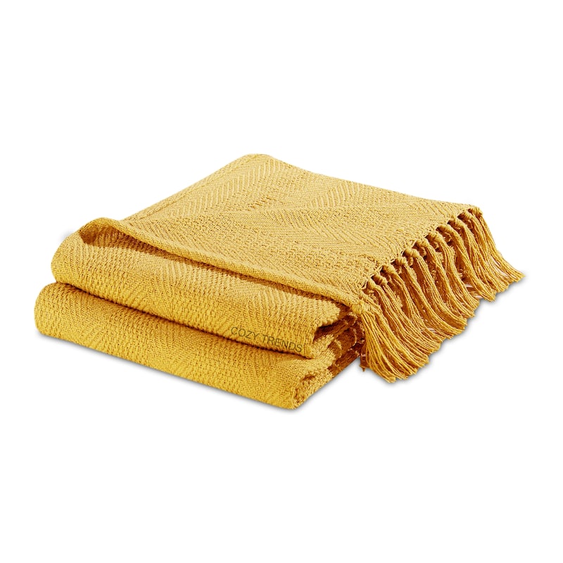 100% Cotton All Season Throw Blankets Herringbone 50''x 60'' Set of 2