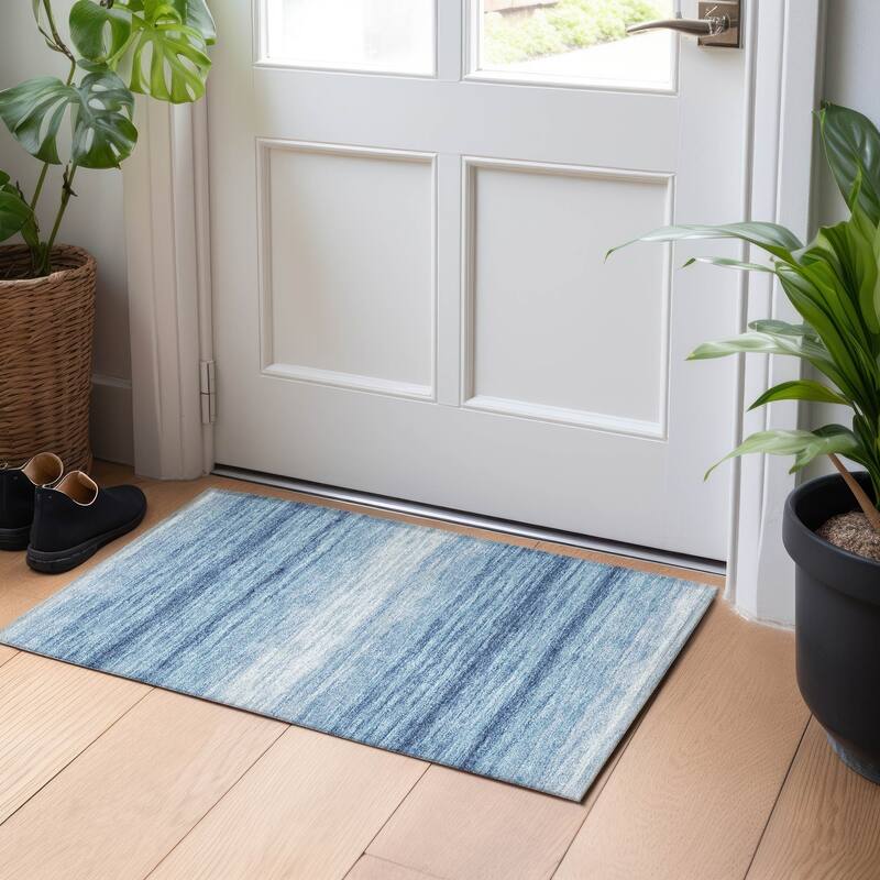 Machine Washable Indoor/ Outdoor Ombre Stripe Chantille Rug - Blue - 1'8" x 2'6"