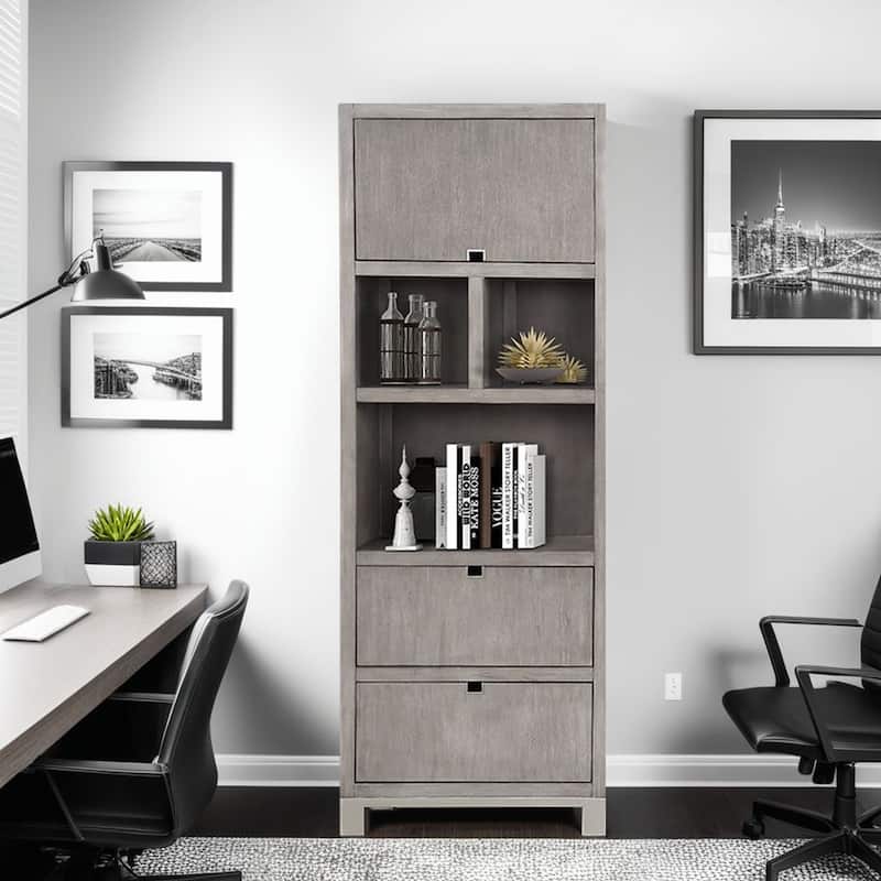 Bridgevine Home Pacific Heights 78 inch Bookcase, No Assembly Required, Melbourne Grey Finish - Melbourne Grey