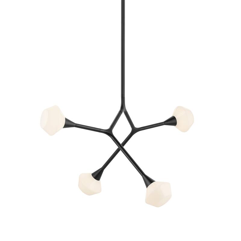 Cassius 39.5 Inch 4 Light Convertible Chandelier with Opal Glass in Black
