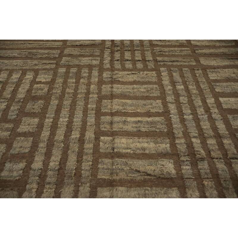 Hand Knotted Oriental 100% Wool Carpet Modern All-Over Brown Moroccan Area Rug - 13' 10'' X 10' 0''