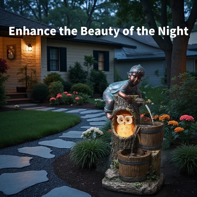 Kid and Owl Play 2-Tier Cascading Outdoor Fountain Weather Resistant with Outdoor Decor