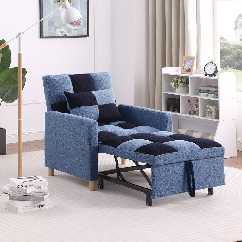 3-in-1 Convertible Sleeper Chair Bed, Single Sofa (Black White) - Blue