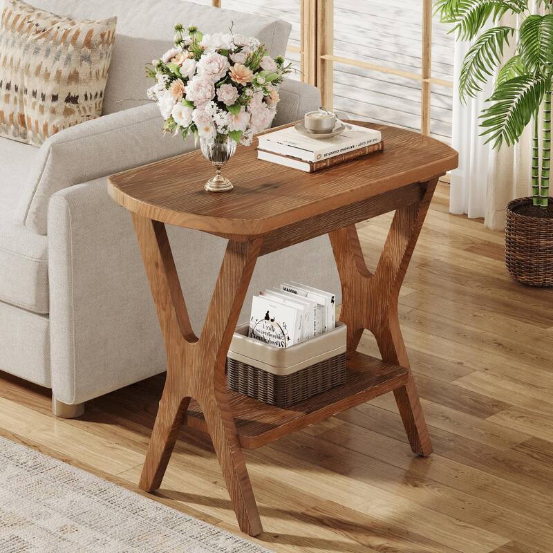 Solid Wood Side Table with Storage Shelf
