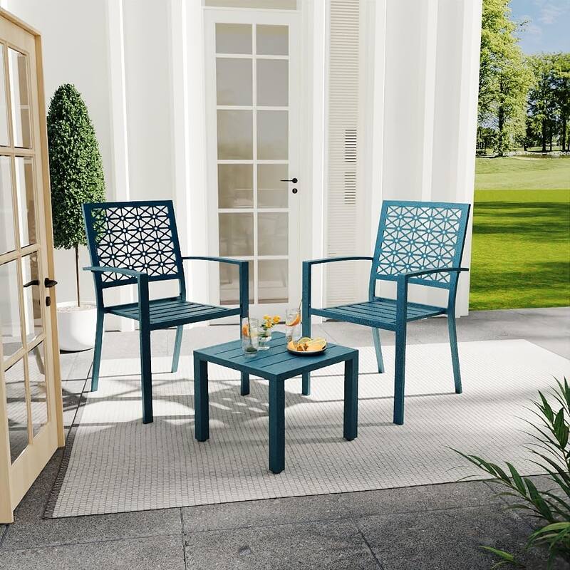 3-Piece Bistro Set, Outdoor Bistro Set, Stackable Metal Square Table and Chairs - 22.8x21.5x35in