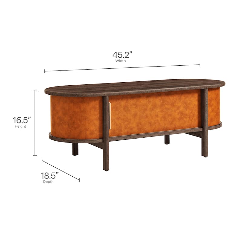 Coralie Curved Vegan Leather Oval Coffee Table