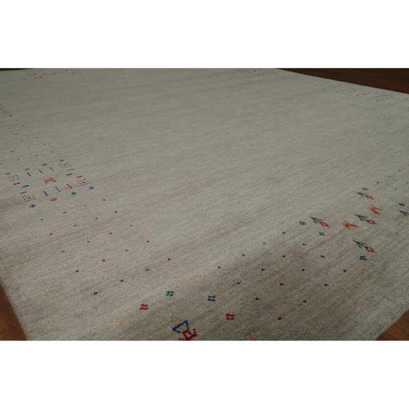 Hand Knotted Oriental 100% Wool Carpet Tribal Animal Pictorial Greys & Charcoal Gabbeh Area Rug - 9' 11'' X 8' 2''