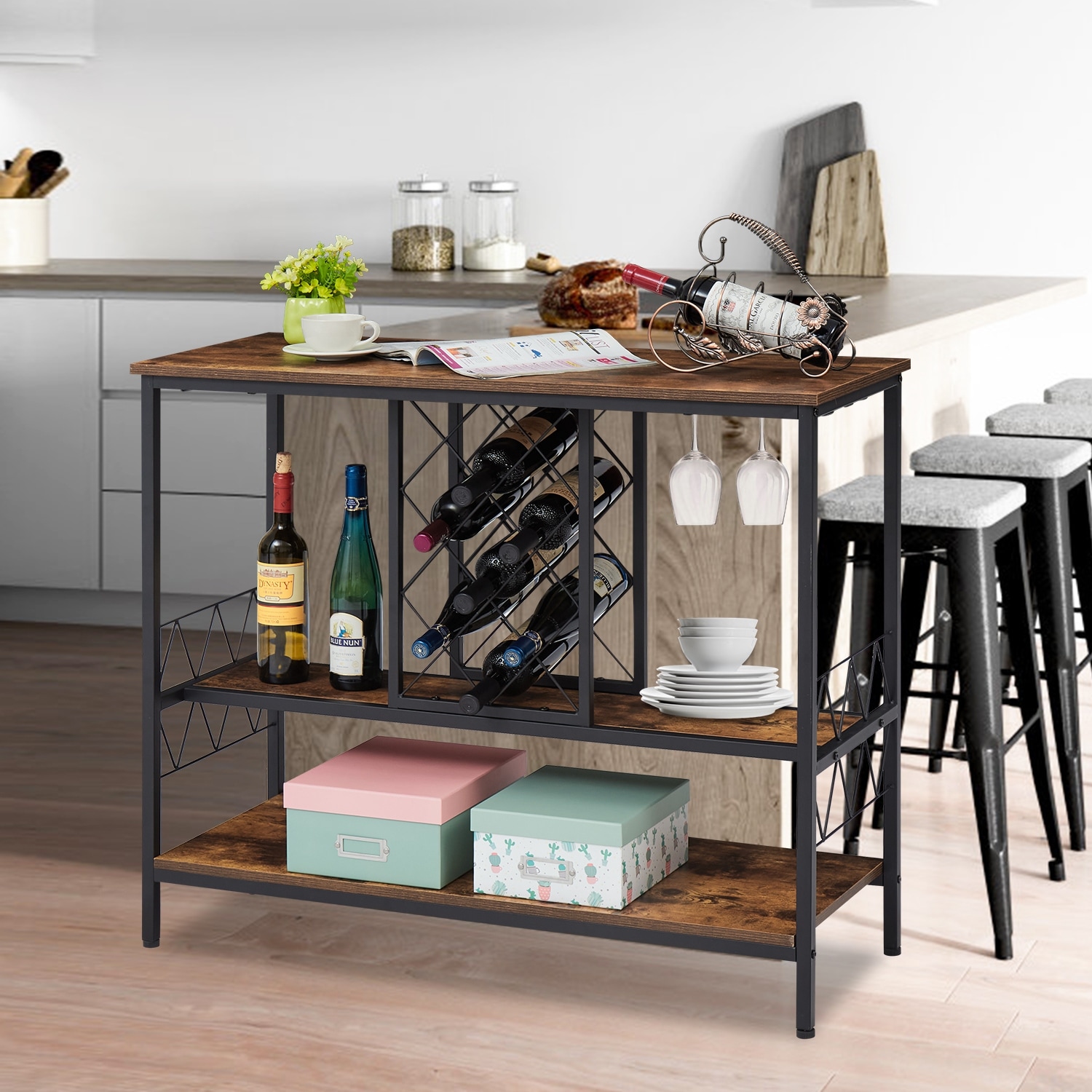 Metal wine best sale rack table