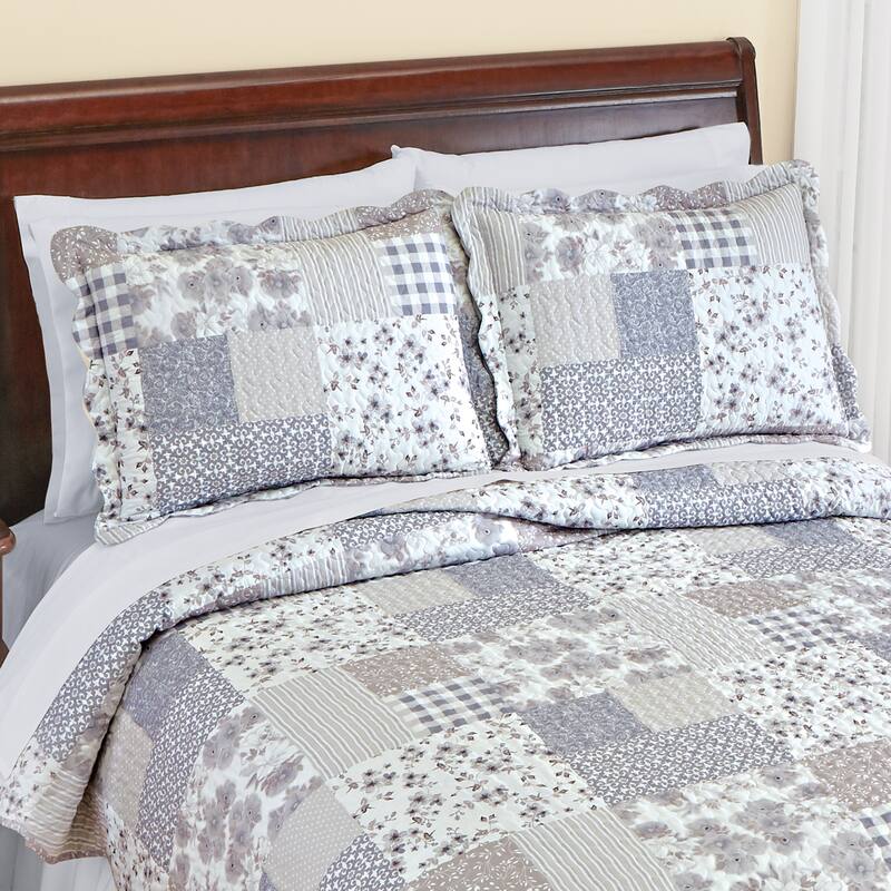 Natalie Grey Patchwork Scalloped Edge Pillow Sham On Sale Bed Bath