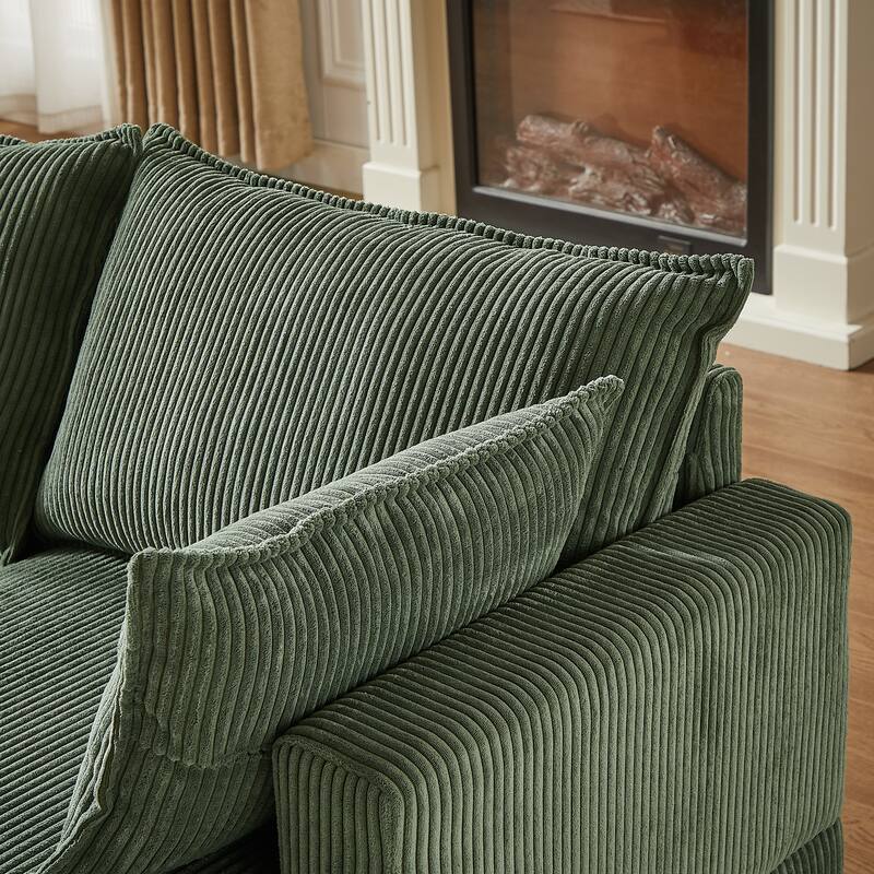 113.5" Corduroy U-Shaped Sectional Sofa with Storage Ottoman, 6-Seat Modular Design and Convertible Chaise