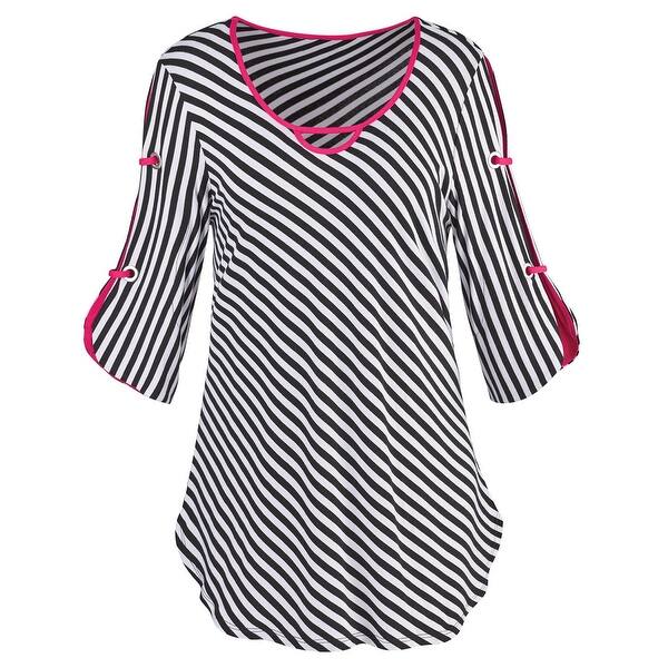 Shop Catalog Classics Women S Black White Stripe Top Keyhole