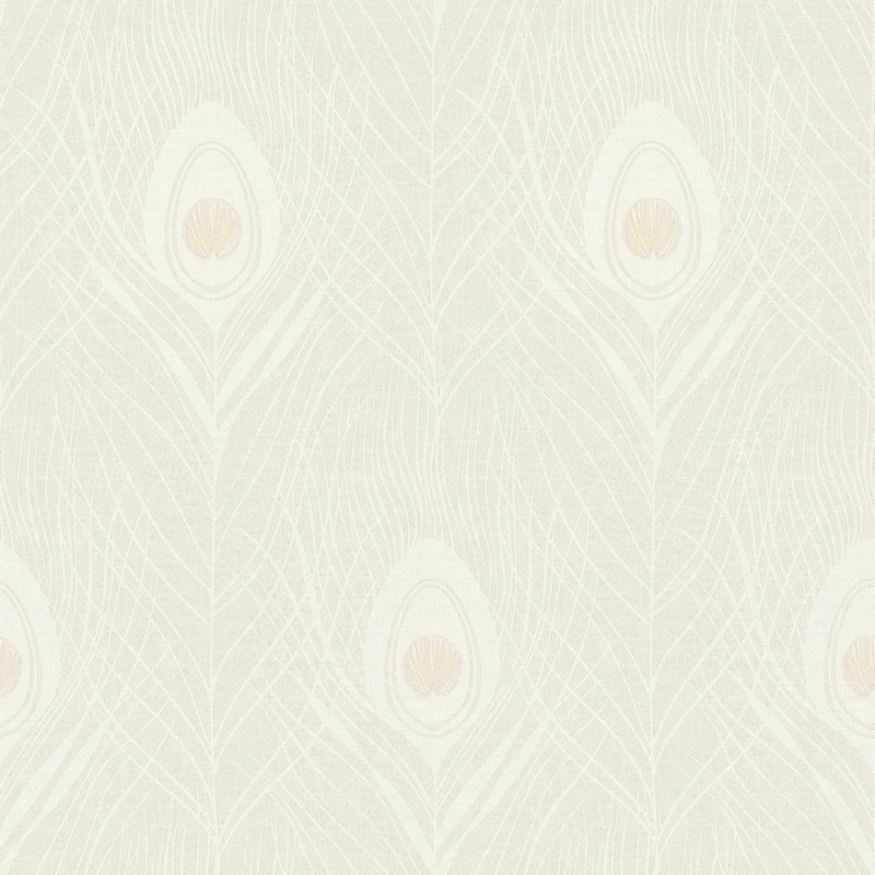 Galerie Wallcoverings Absolutely Chic Peacock Feather Motif Vinyl on Non-woven Wallpaper Roll - 33 feet x 21 inches - Off White