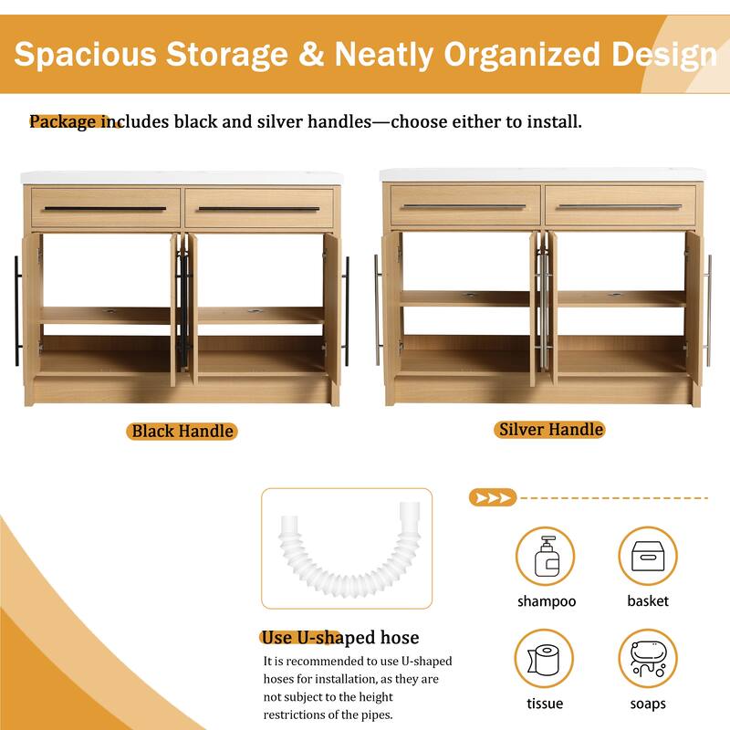 Malwee 48"/60" Bathroom Vanity with Sink, FreeStanding Vanity with 4 Soft Close Doors and 2 Adjustable Shelves
